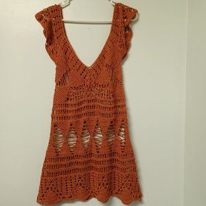 Boho Crochet Top, Burnt Orange, Small/Medium